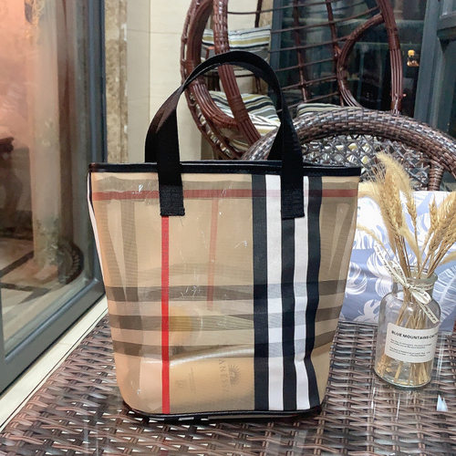 韩版沙滩透明格子拉链化妆包