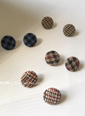 heeyo 北境诗人/ 文艺百搭格纹银耳钉女复古港风格子简约耳夹耳环