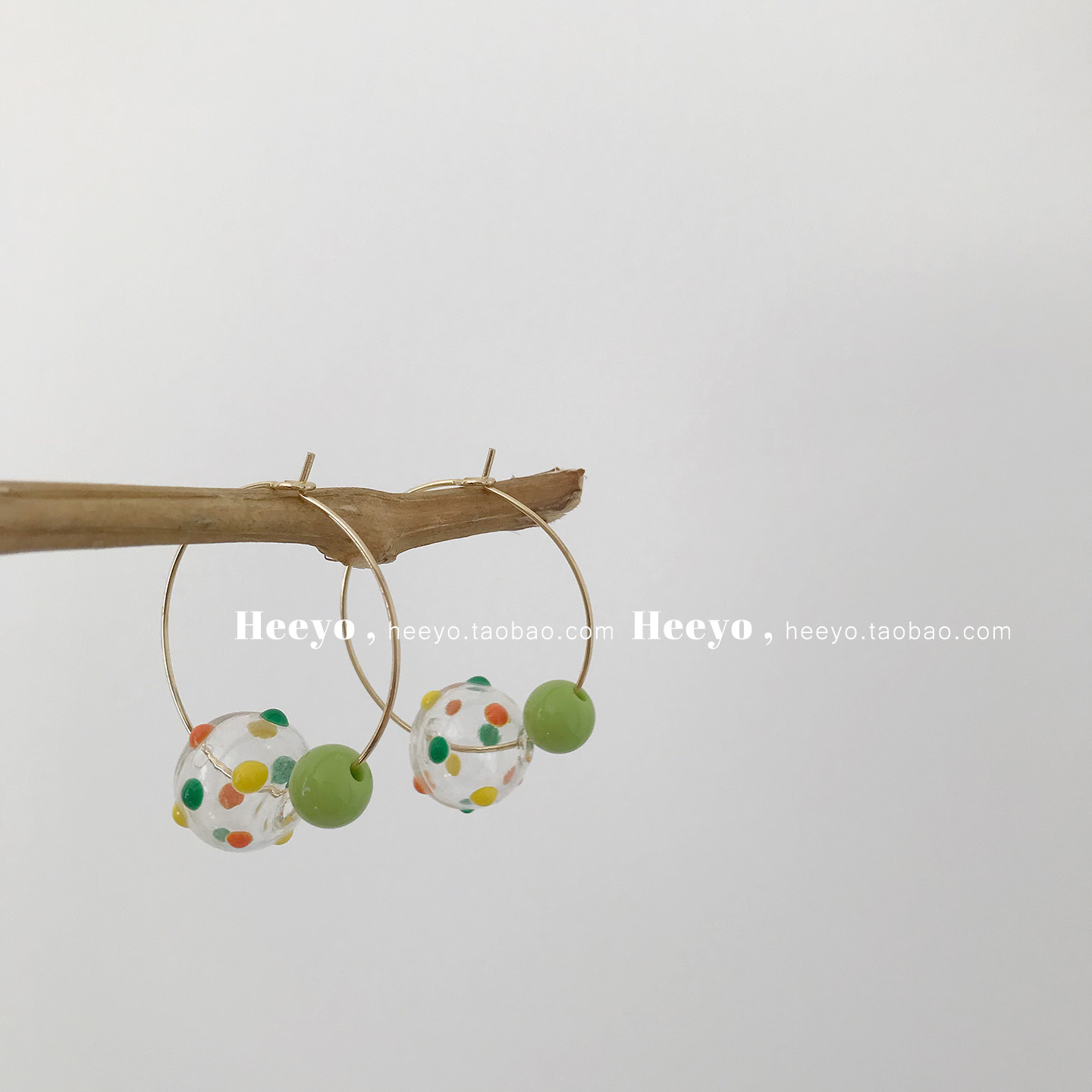 heeyo 氧气苏打/ 元气透明波点珠珠耳圈清新彩色球球趣味耳环耳饰