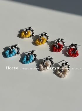 heeyo 格林那达/ 气质ins手工彩色串珠耳钉韩国日常百搭银针耳环