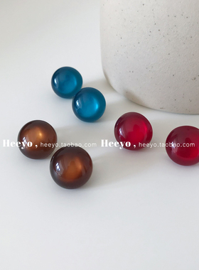 heeyo 萤火岛屿/ 复古果冻光泽感耳钉耳夹高级感日常圆形豆豆耳环