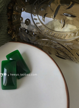 heeyo 竹林池畔/ 新中式透墨绿色银耳钉耳夹极简高级感祖母绿耳环