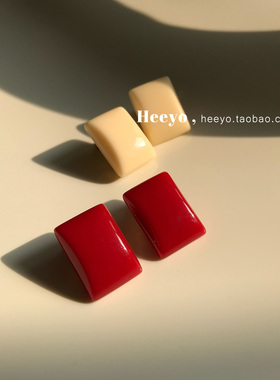 heeyo 落日甜酒/ 新年简约正红色耳夹耳环几何气质米白银耳钉耳饰