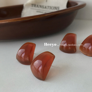 heeyo 留兰冰咖/ 港风复古棕色银耳钉耳夹中古简约美拉德气质耳环