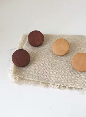 heeyo 暖木斜阳/ 度假风复古木质银耳钉法式简约百搭圆形耳夹耳环