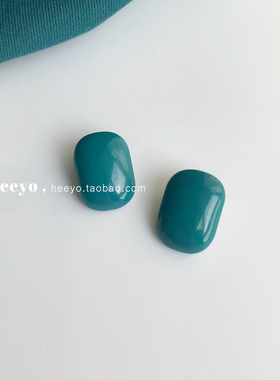 heeyo 海德公园/ 港风复古简约银耳钉耳饰湖蓝色显白气质耳夹耳环