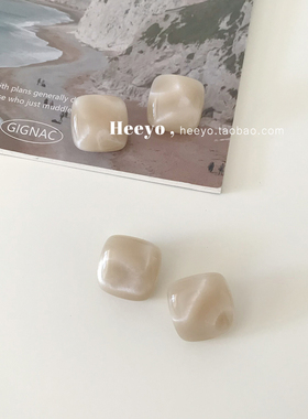 heeyo 漫步沙滩/ ins温柔晕染奶咖耳钉韩风气质猫眼方形耳夹耳环