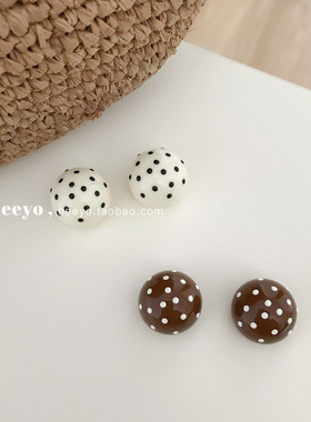 heeyo 怪诞星球/ 波点可爱百搭球球耳环复古个性树脂耳夹银耳钉