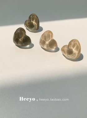 heeyo 月光奏鸣/ 甜美少女桃心银耳钉百搭复古果冻爱心耳夹耳环