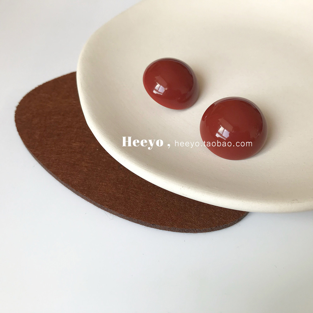 heeyo 朗姆红茶/ 港风简约南瓜色银耳钉复古砖红夸张圆形耳环耳夹