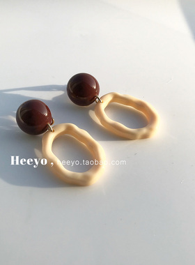 heeyo 赫拉小姐/ 复古奶茶棕撞色耳夹耳环小众ins美拉德咖色耳坠