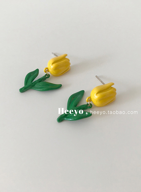 甜美立体郁金香花朵耳环耳饰