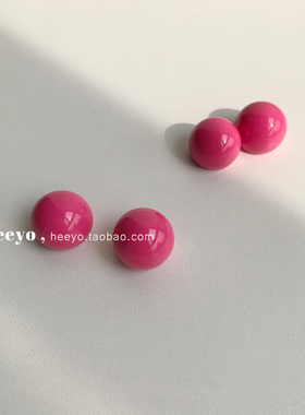 heeyo 小甜豆/ 多巴胺可爱玫红银耳钉简约元气辣妹芭比粉耳夹耳环