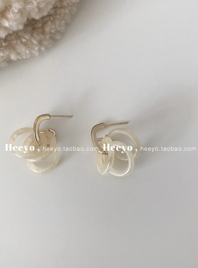 heeyo 予你秋信/ 高级感米色圈圈气质耳环韩国ins耳坠银针耳饰女