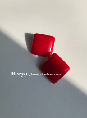 heeyo 尼格罗尼/ 港风复古气质大红色银耳钉韩风极简方形耳环耳夹