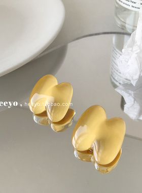 heeyo 芒果奶冻/ 清透黄色复古银耳钉设计感洋气小众甜美耳夹耳环