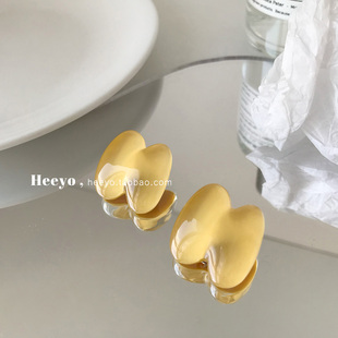 heeyo 芒果奶冻/ 清透黄色复古银耳钉设计感洋气小众甜美耳夹耳环