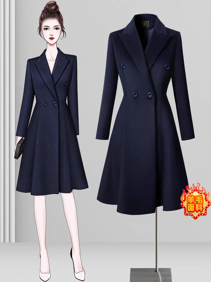 美容院工作服大衣女冬中长款羊毛外套前台接待工装物业客服工作服