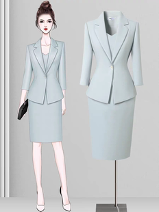 七分袖西装外套女2025新款高级感主持人职业套装美容院美业工作服