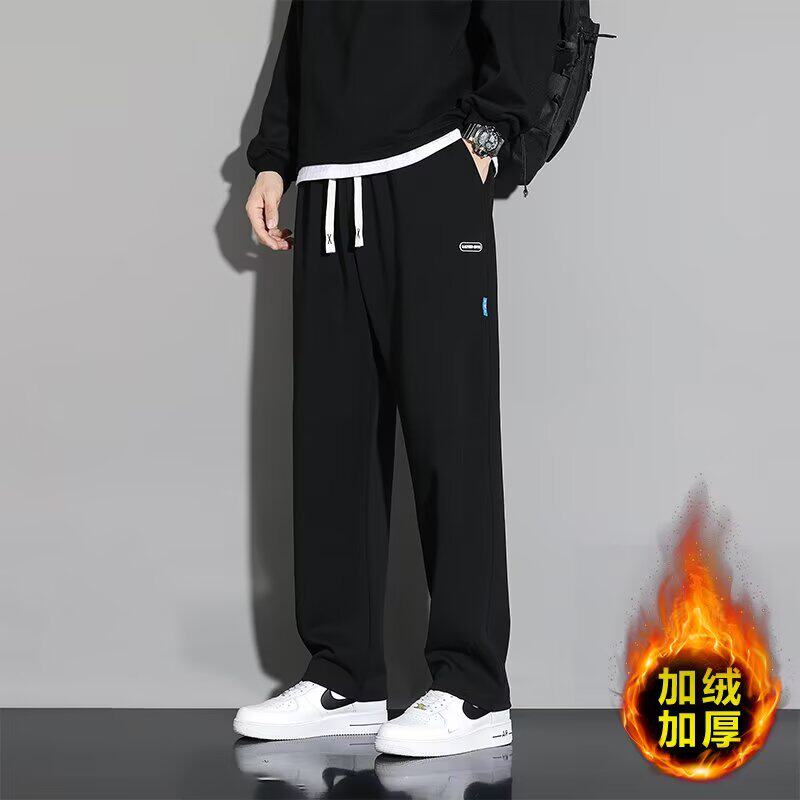 大码男裤春秋款宽松直筒弹力青少年加肥加大休闲男装加绒胖子卫裤