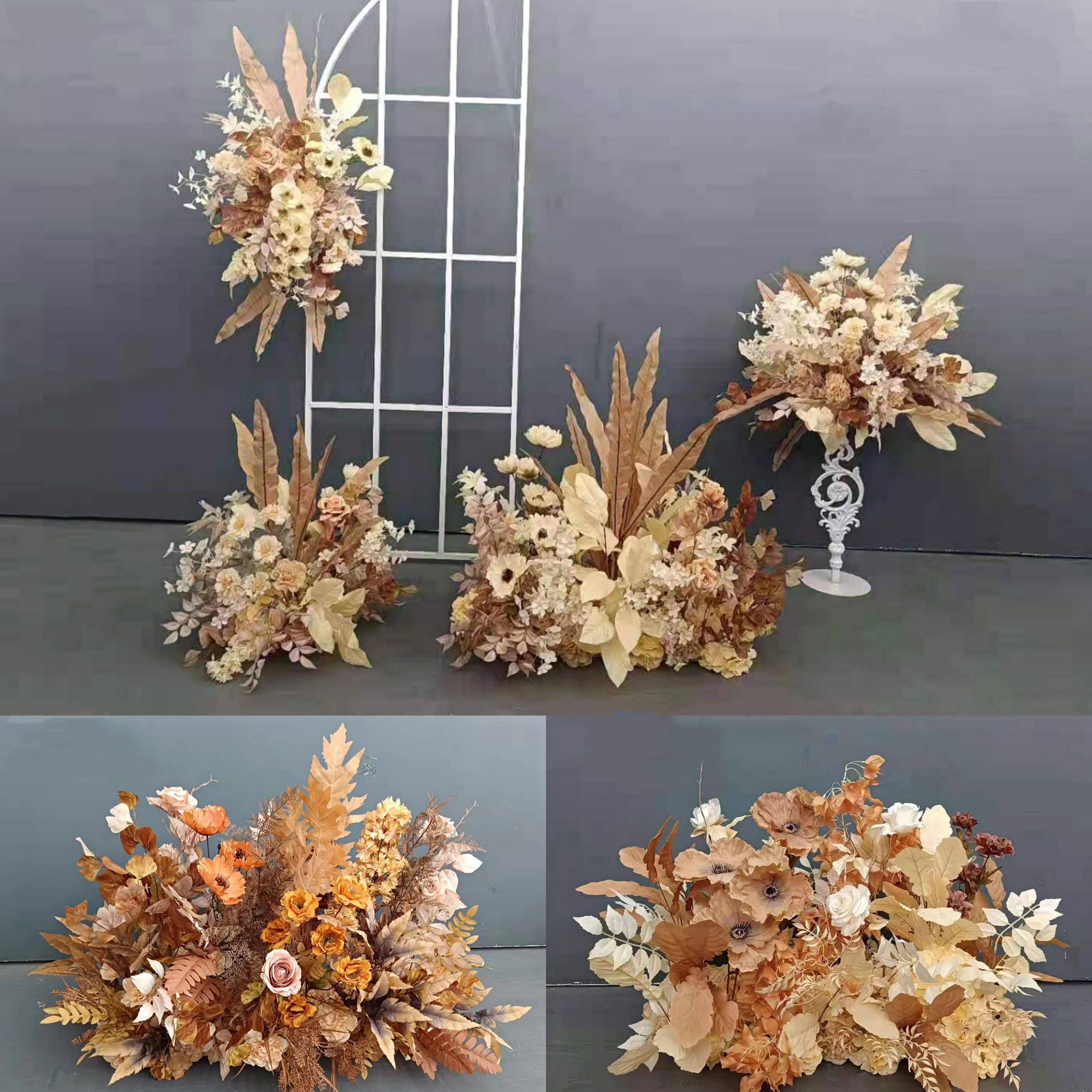 婚庆焦糖色秋色排花路引花婚礼花艺桌花挂花t台背景装饰道具套系