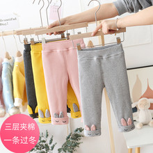 女童棉裤加绒加厚宝宝三层夹棉裤子1