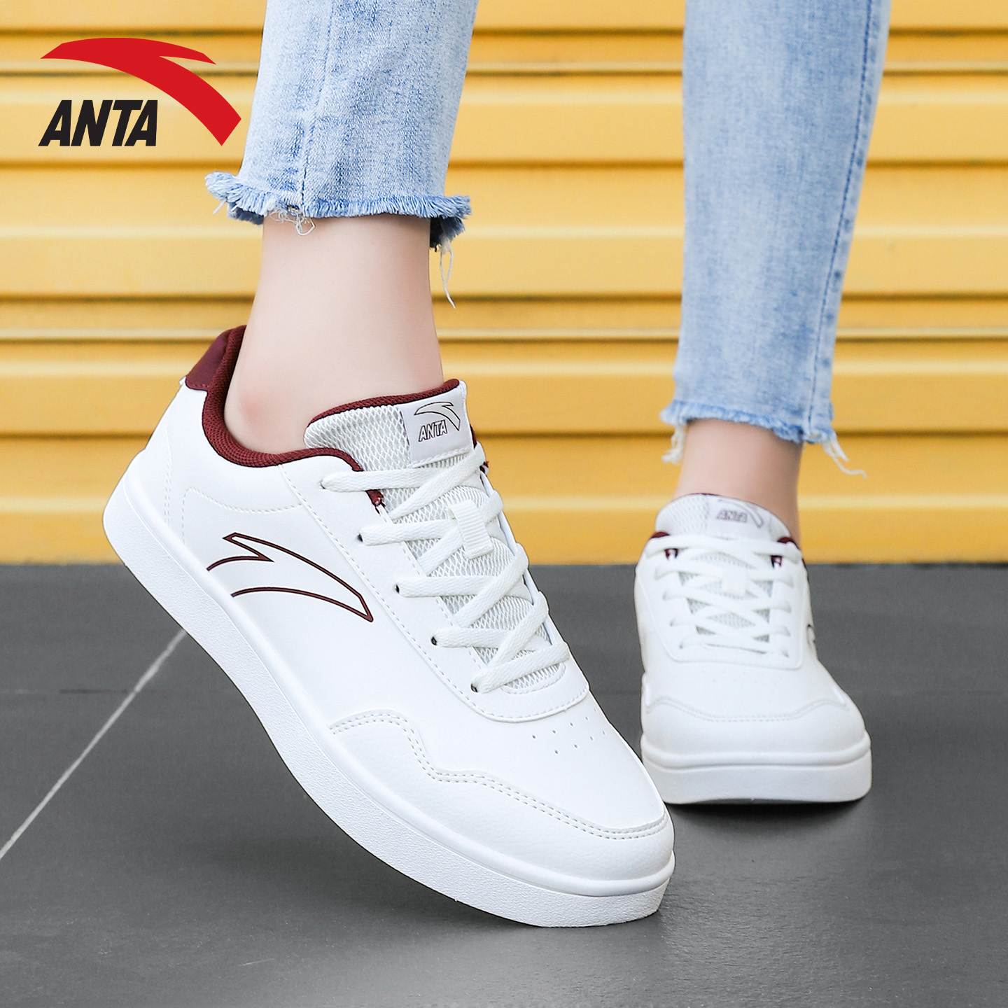 安踏女鞋学生厚底增高小白鞋