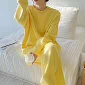 裤 今年流行 又a又飒2025韩系显瘦休闲黄色卫衣套装 女装 漂亮春季