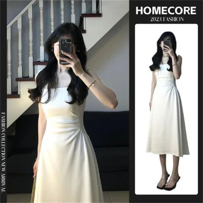 吊带连衣裙子女夏季小白裙长裙