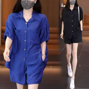 夏装套装女高级感短裤套装大码女装休闲宽松夏天套装女款2025新款