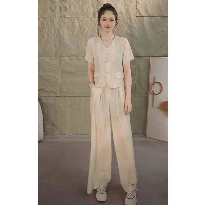 大尺码女装夏季新款宽松气质百搭衬衫套装胖mm遮肉显瘦阔腿裤两件