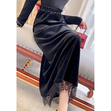 【新品9折】黑色蕾丝边丝绒半身裙冬季高级感气质包臀一步中长裙