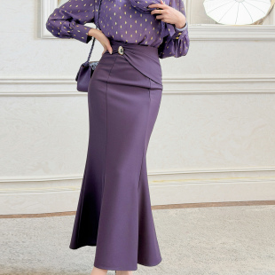 飞姐定制2026春装 气质高腰收褶包臀裙鱼摆半身裙通勤OL一步裙 韩版