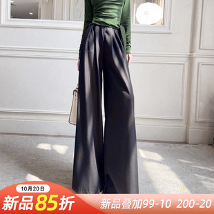 新品 宽松大脚裤 85折 女新款 休闲垂感拖地裤 高腰魔术贴阔腿裤