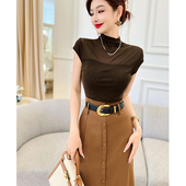 半高领内搭打底衫 飞姐定制 新款 T恤女夏季 上衣 洋气网纱女士短袖