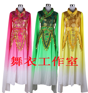 舞蹈服装 演出服 古装仿唐装水袖服装 民族服装 踏歌服装舞台服装