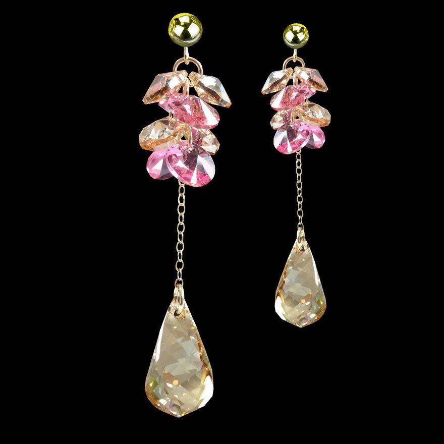 奥地利水晶耳钉女生14K注金耳线长款耳饰耳环情人节生日礼物