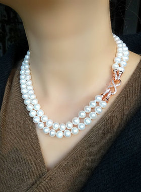 双层珍珠项链珍珠女送妈妈