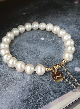 若初 纯天然淡水珍珠手链强光近圆高级感首饰品送女友礼物磁铁扣