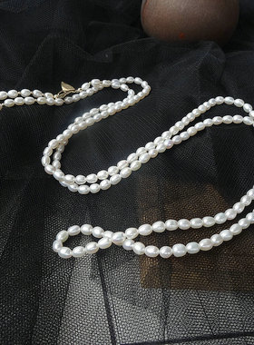 纯天然强光白亮淡水珍珠毛衣链百搭多圈冷淡风长项链小米珠锁骨链