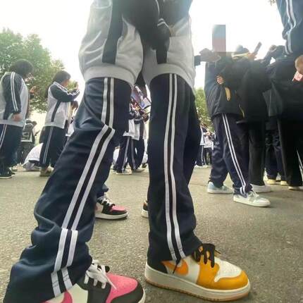 校服裤子细白条藏蓝色两条白杠初高中校裤直筒男女通用校服裤三白