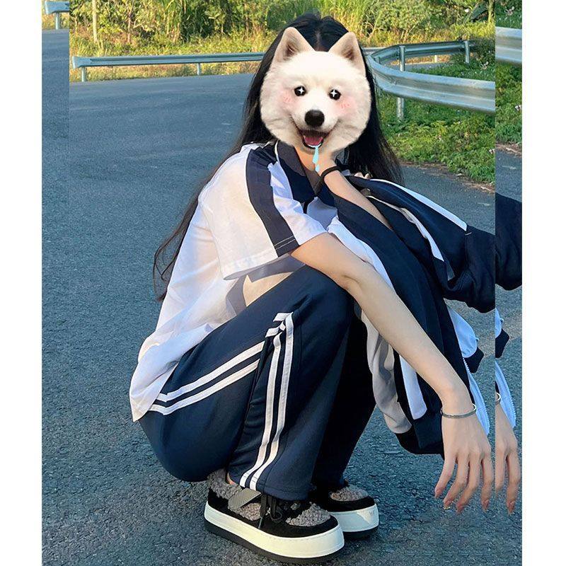 网红校服裤子宽松轻薄春秋款中小学生三道杠直筒运动裤校服小心机