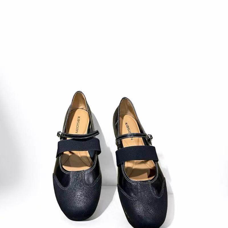 欧洲站2025秋新品欧货牛皮玛丽珍鞋女平底浅口圆头软底百搭女单鞋