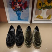 女英伦风平跟深口一脚蹬女单鞋 卡斯丹2026新款 欧货丝绒刺绣乐福鞋