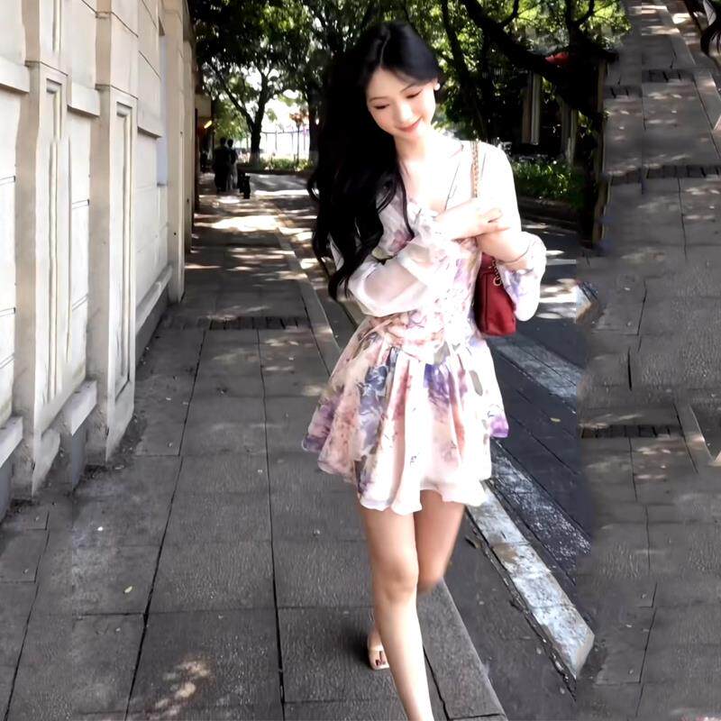 法式温柔风紫色雪纺连衣裙女2025夏季新款气质收腰显瘦短裙送短裤