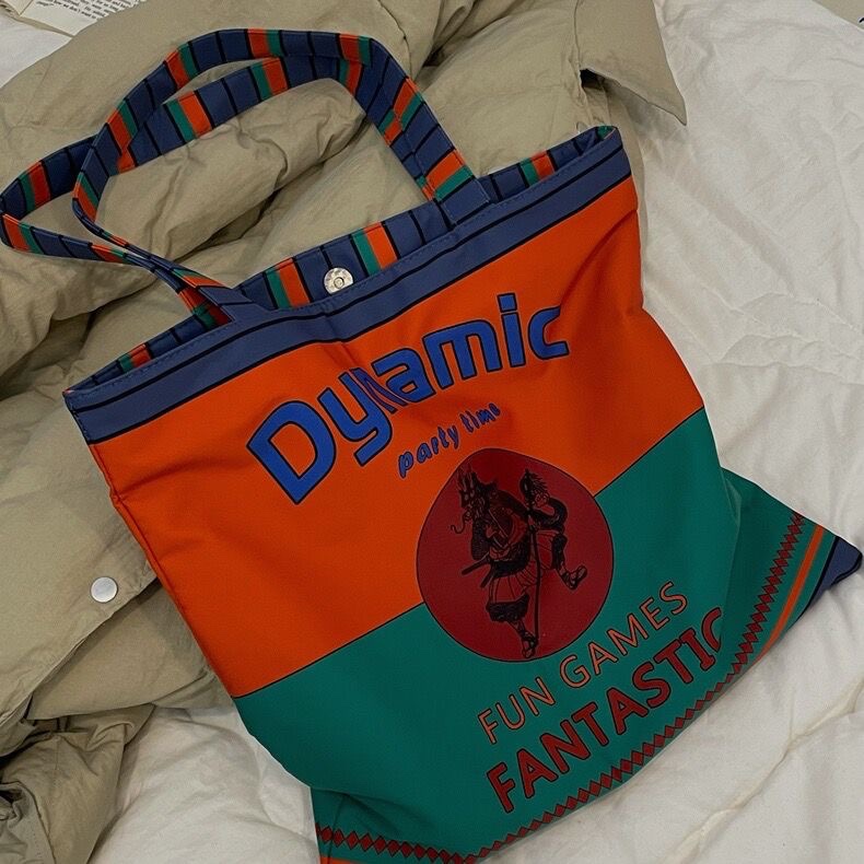 印花原创大容量帆布包撞色小众大