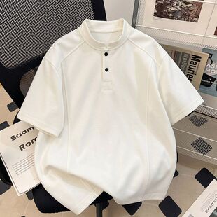 2026夏季潮流polo衫立领t恤青年男士宽松纯色短袖潮牌港风男短袖