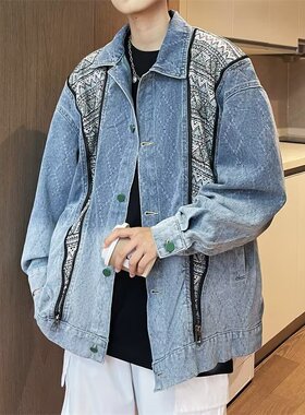 牛仔外套男春秋季复古痞帅工装休闲夹克ins潮牌时尚百搭翻领上衣