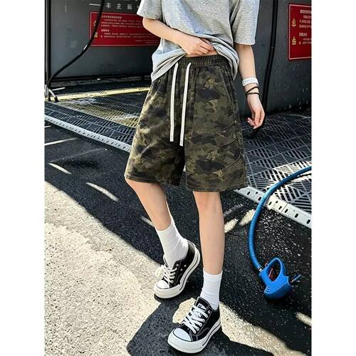 夏季薄款美式迷彩工装五分牛仔裤