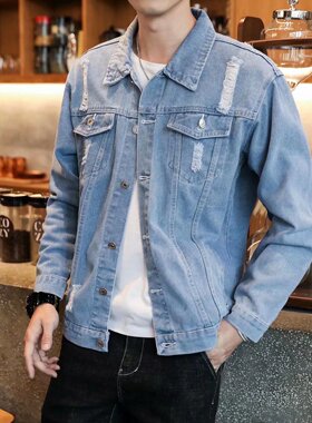 破洞牛仔外套男士韩版潮流学生夹克时尚潮牌ins棒球服春秋季褂子